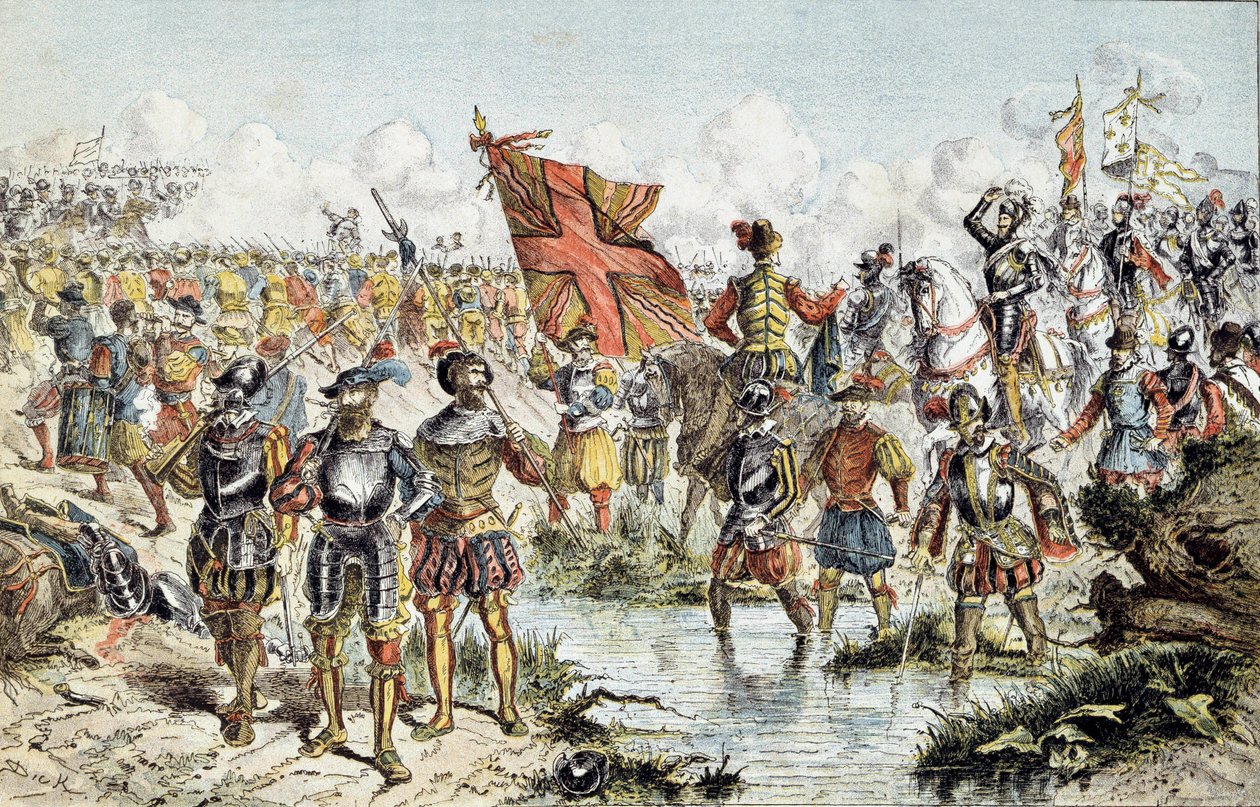 第八次宗教战争（1585-1598）：1590年3月14日，亨利四世的皇家军队（将取得胜利）和天主教联盟之间的伊夫里战役。19世纪的插图。巴黎，军事博物馆 作者 未知艺术家