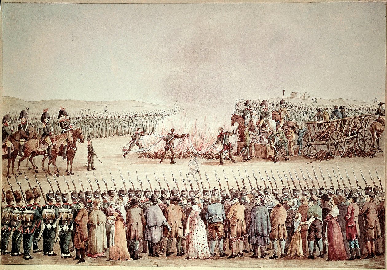 在1806年的大陆封锁期间，英国货物被拿破仑一世-波拿巴的命令擦伤。在第一帝国时期，大陆封锁是对拿破仑通过阻止英国与其他国家的贸易来破坏英国的政策的称呼。 作者 未知艺术家