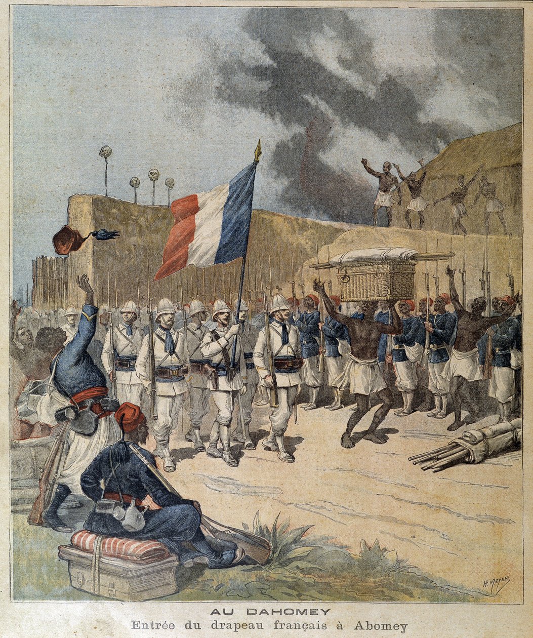 阿波美（今天的达荷美 = 贝宁）的法国国旗入口 - couv。 1892 年 10 月 12 日的“小杂志”。 作者 未知艺术家