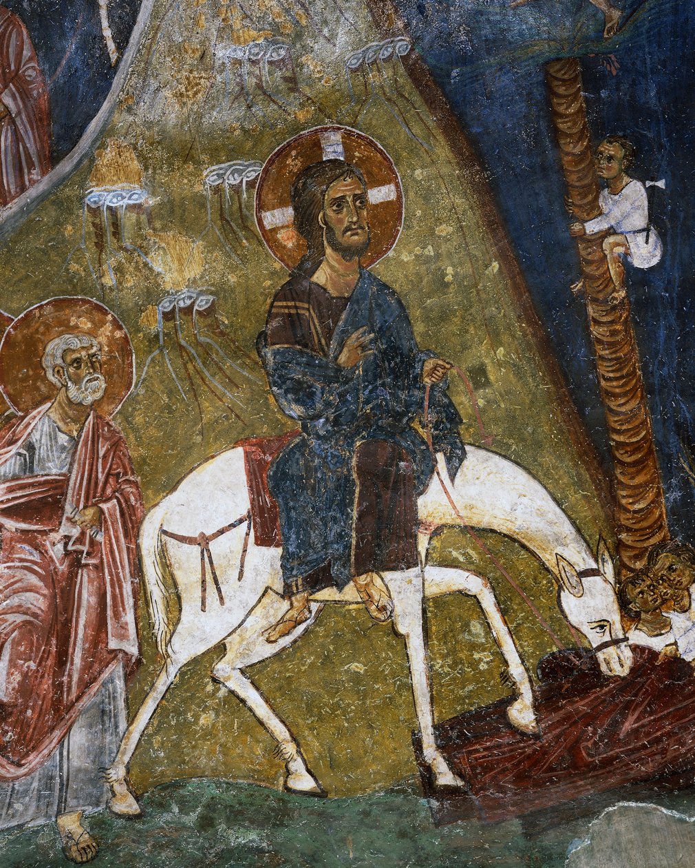 基督进入耶路撒冷，壁画（12世纪），Ayios Nikolaos tis Steyis（圣尼古拉斯的屋顶）（11世纪）（联合国教科文组织世界遗产名录，2001年），塞浦路斯特罗多斯山，细节 作者 未知艺术家