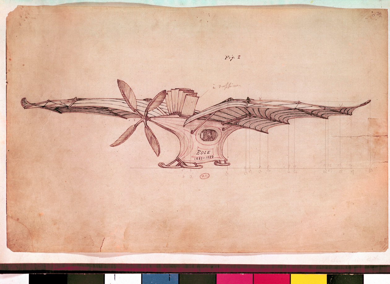 Eole Flying Machine. Representation of Clement Ader