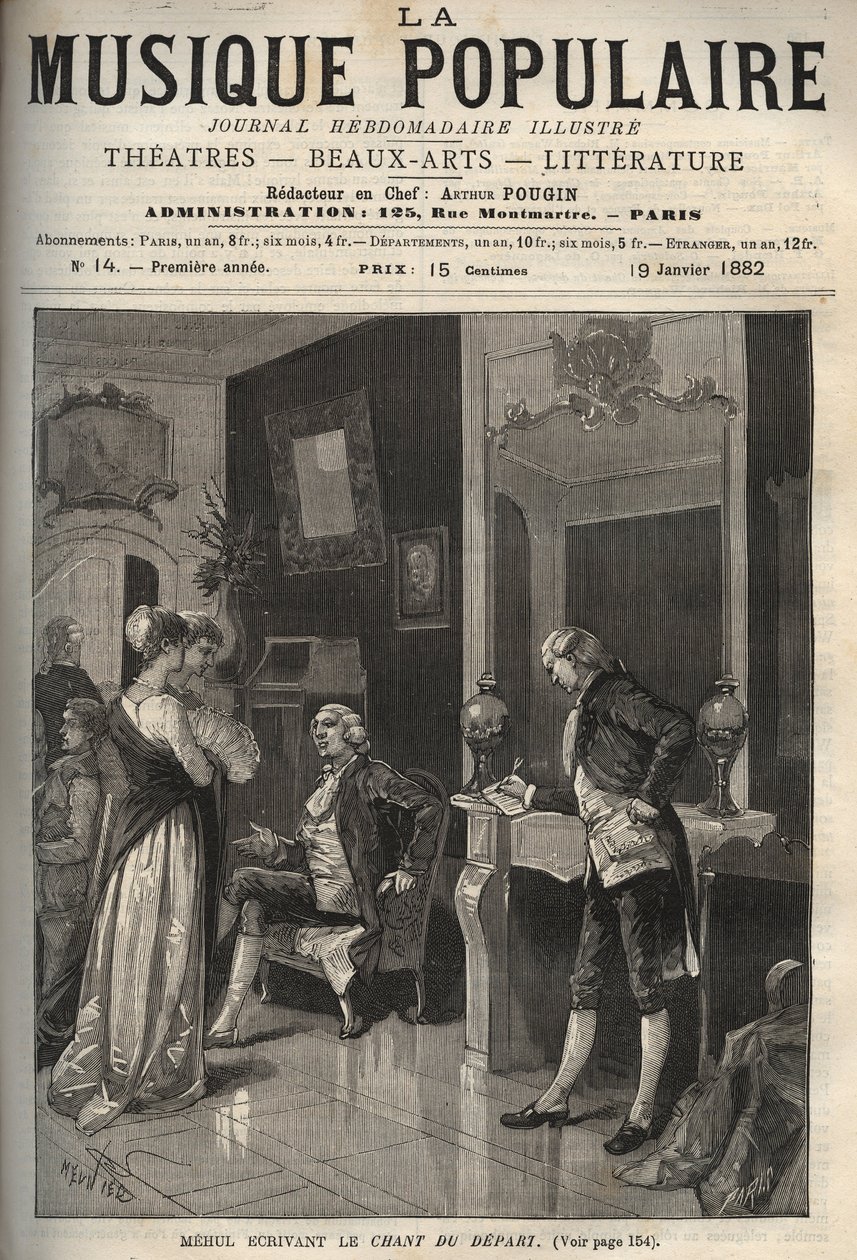 Etienne Nicolas (Etienne-Nicolas) Mehul (1763-1817) 作家 "Le chant du depart"（革命圣歌和自由赞歌）--"La musique populaire "插图周报的版画 - 1882年 作者 未知艺术家