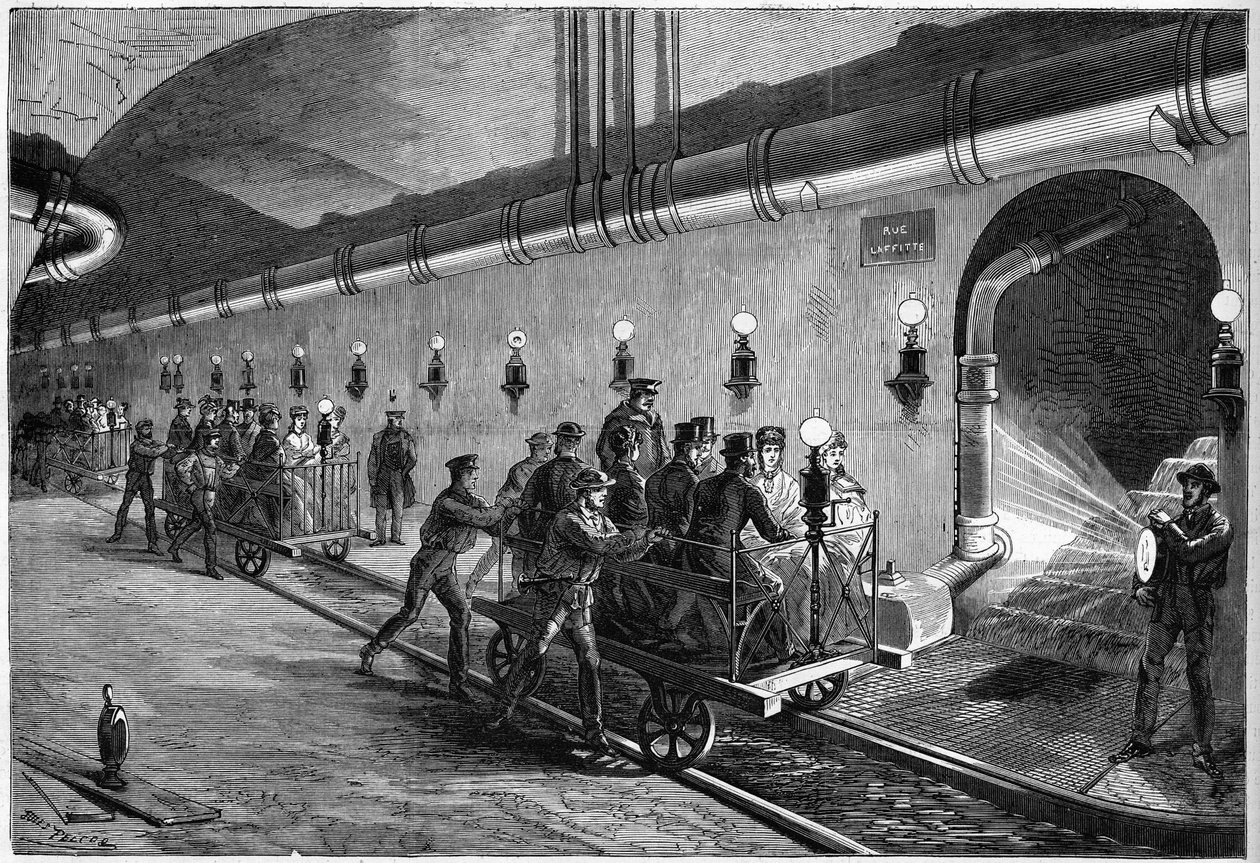 1872年在巴黎的下水道中游览。 作者 未知艺术家