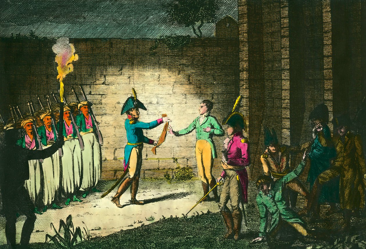 1804年3月21日，恩吉安公爵路易-德-波旁（1772-1804）在万森被处决，没有证据证明他阴谋反对第一执政官拿破仑-波拿巴。1804年左右的版画。私人收藏 作者 未知艺术家