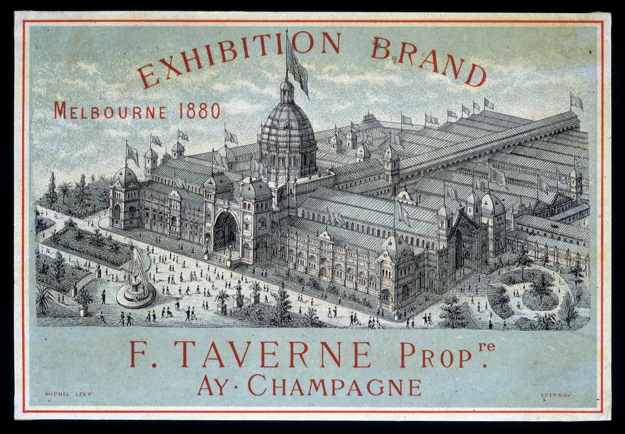 1880年在墨尔本举办的品牌展览。F. Taverne Champagne。 作者 未知艺术家