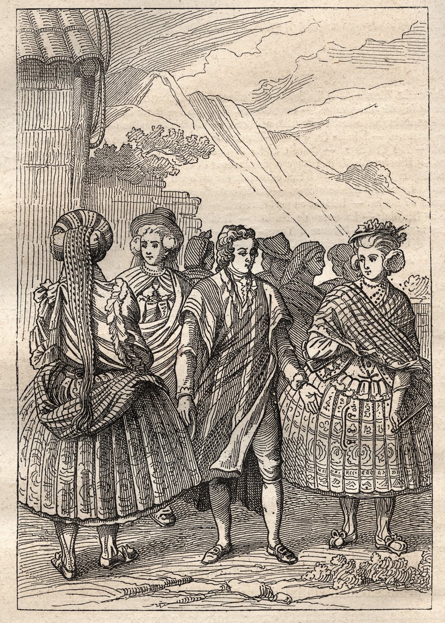 Jean Francois Galaup de La Perouse（1741-1788）的环球探险（1785-1788）：康塞普西翁（智利）居民的服装--插图取自 "18世纪的伟大航海家" 作者 未知艺术家