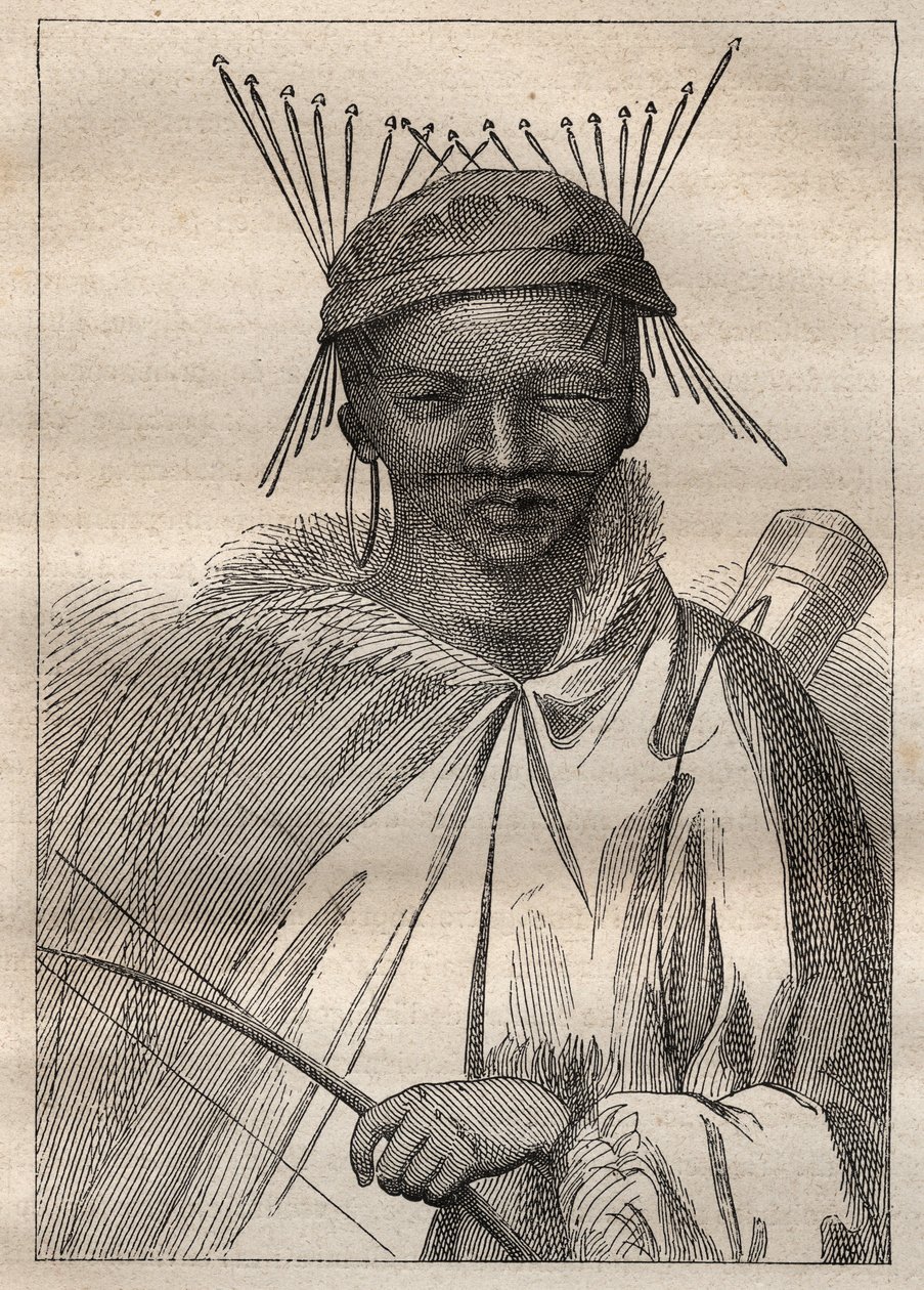 安德斯-斯帕尔曼（1748-1820）对南非内陆地区的考察（1775年）：波希曼（Bochiman或San，南部非洲的土著）--插图摘自 "18世纪的伟大航海家" 作者 未知艺术家