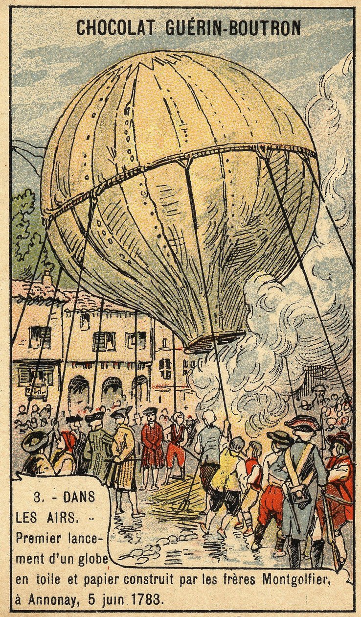 1783年6月5日Montgolfier兄弟在Annonay的经历。19世纪末的Chromo。 作者 未知艺术家