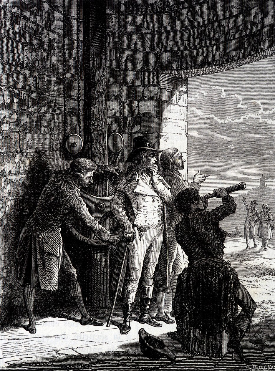 1793 年 7 月 12 日在公约委员面前从 Ménilmontant 到 Saint-Martin-du-Tertre 的 Chappe 电报实验 - 在 Louis Figuier 的““行业奇迹”中 作者 未知艺术家
