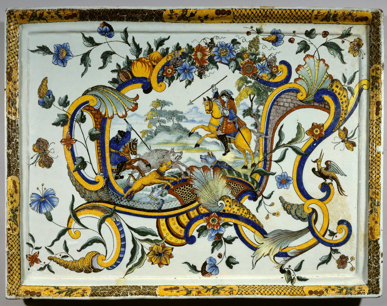 Faience dish representing a wild boar hunting scene - 17th century - Paris, Musee Du Louvre 作者 未知艺术家