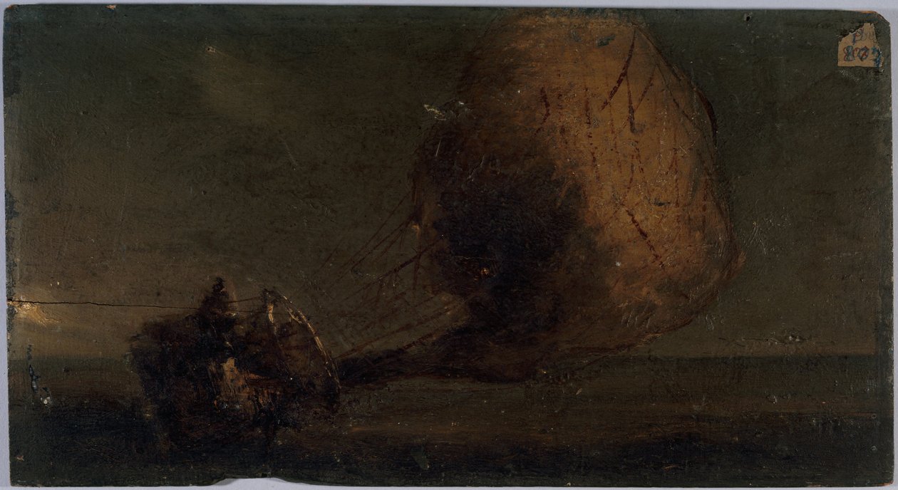 坠落的航空母舰，约 1860 年（木板油画） 作者 未知艺术家