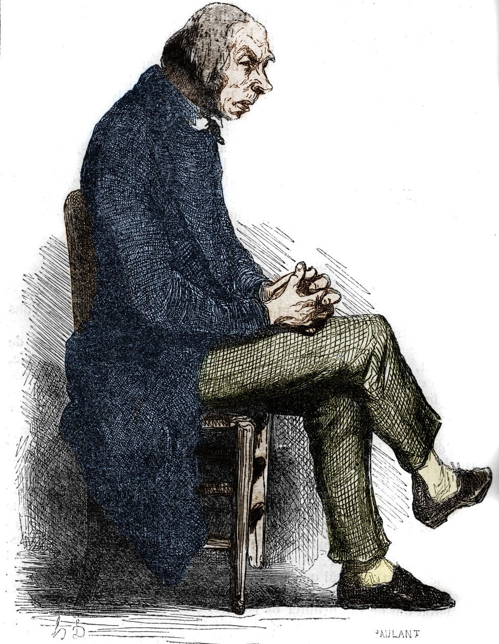 戈里奥神父。19世纪中期的雕版画。为Honore de Balzac（1799-1850）的 "The Father Goriot "提供插图。 作者 未知艺术家
