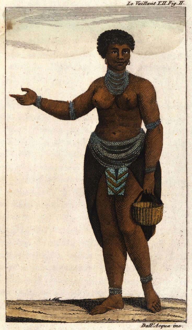 南非霍屯督部落的女性成员，1820 年版画。 作者 未知艺术家
