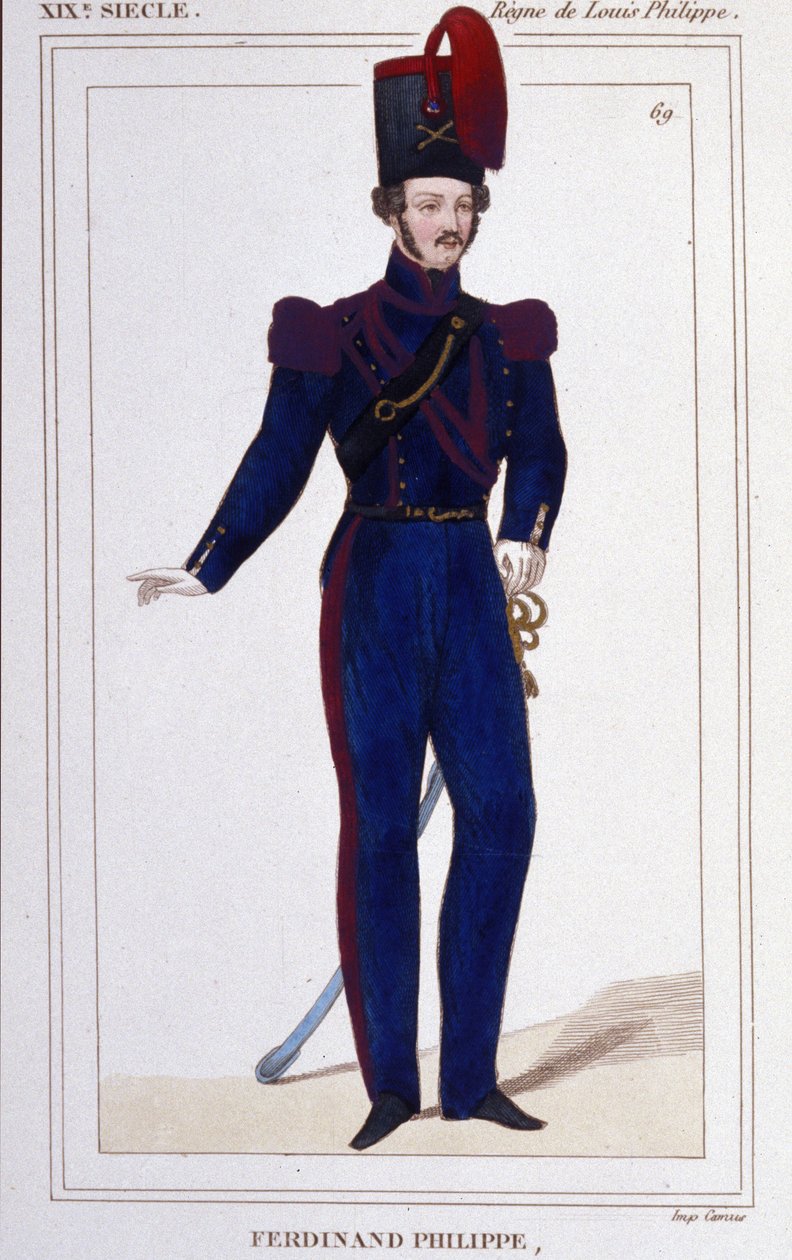 斐迪南-菲利普 (Ferdinand-Philippe) Louis，沙特尔公爵，后为奥尔良公爵 (1810-1842)。 法国王子，法国国王路易·菲利普一世（Louis-Philippe）的儿子。 1850 年的雕刻 作者 未知艺术家