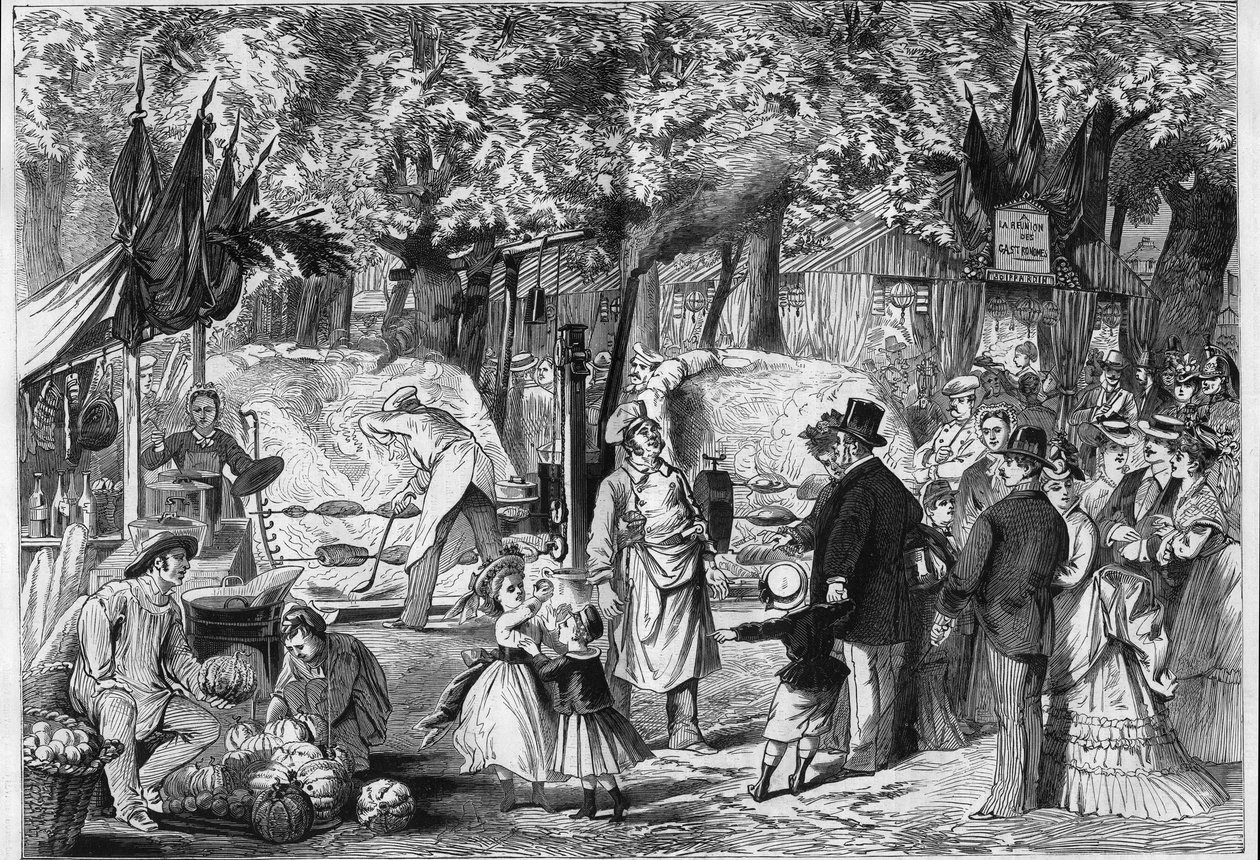 Fete des Loges:在巴黎附近的圣日耳曼（Saint-Germain）森林中设立的旋转烤炉 作者 未知艺术家