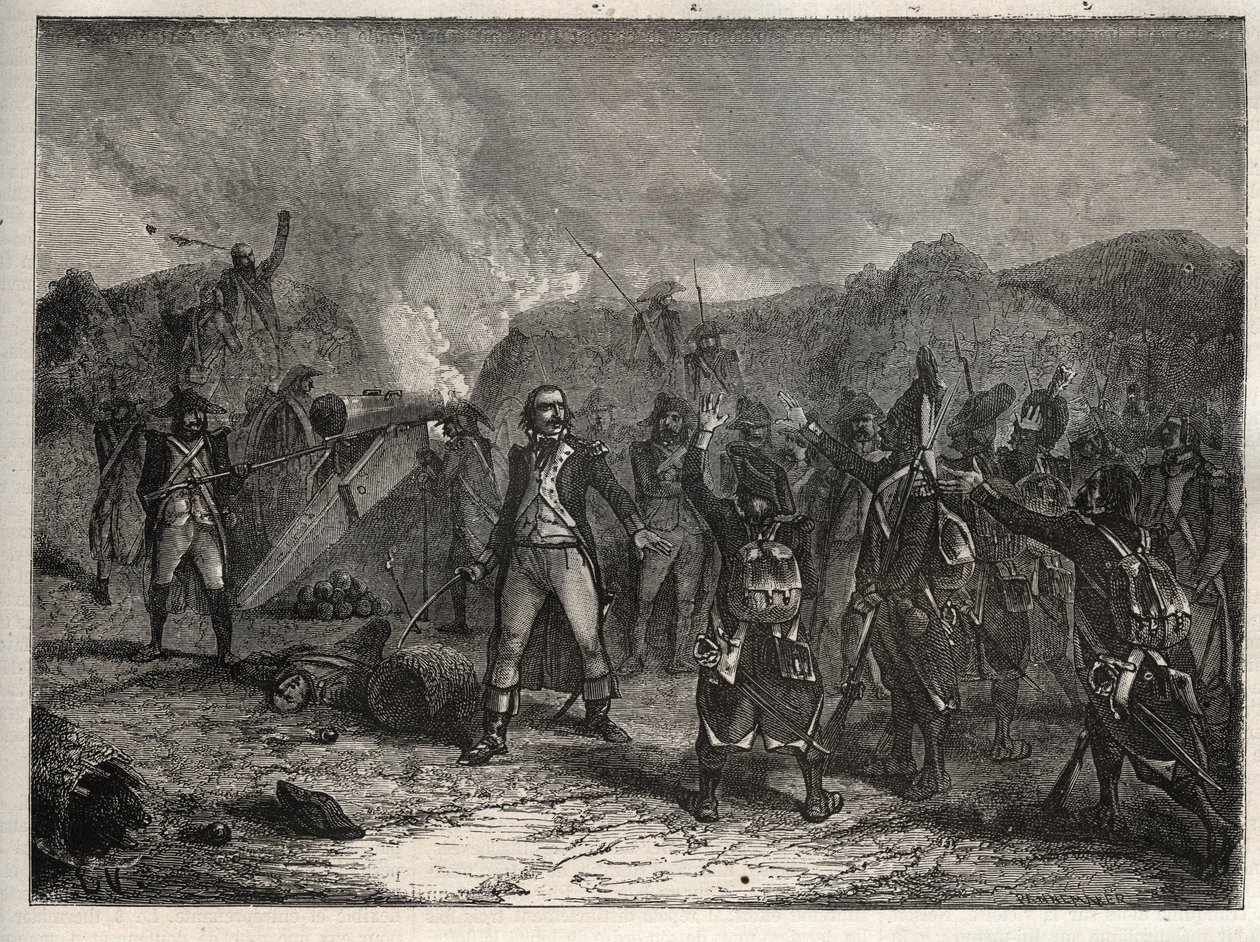 第一次联军。安托万-纪尧姆（Antoine-Guillaume）-兰庞上校（1759-1842）在1796年4月12日蒙特诺特战役中，在反对拿破仑-波拿巴的法国军队与奥地利和撒丁岛的军队的意大利战役中--法国人 作者 未知艺术家