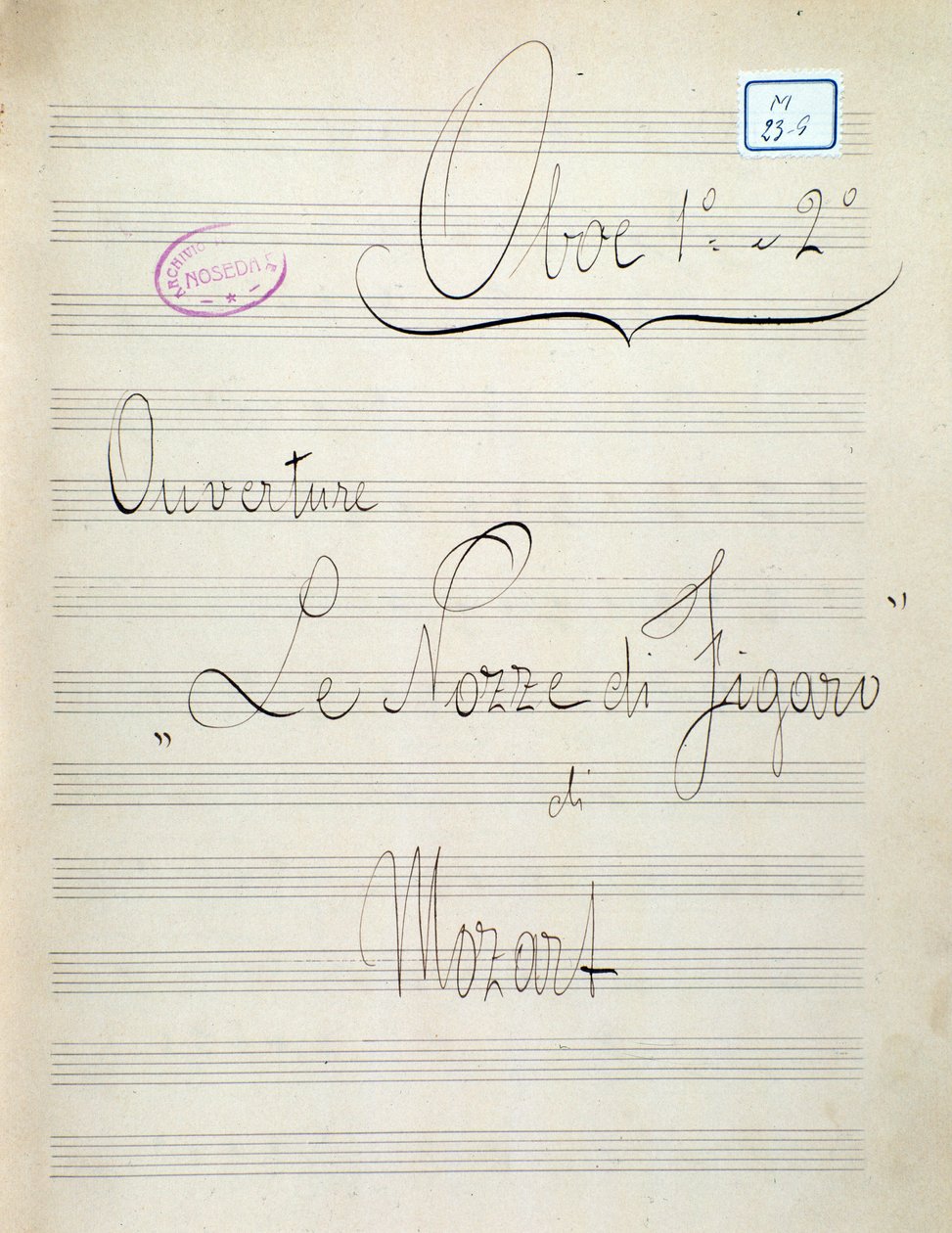 Le nozze di Figaro 的双簧管乐谱第一页，莫扎特的歌剧（19 世纪） 作者 未知艺术家