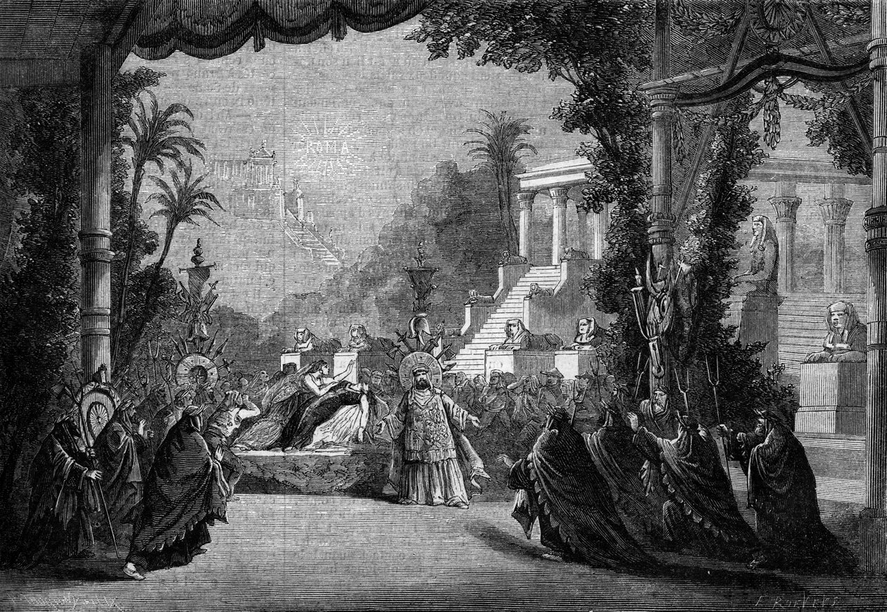 1863年，赫克托-柏辽兹的歌剧《特洛伊人》在巴黎歌剧院首次演出。第五幕。迪东之死。 作者 未知艺术家