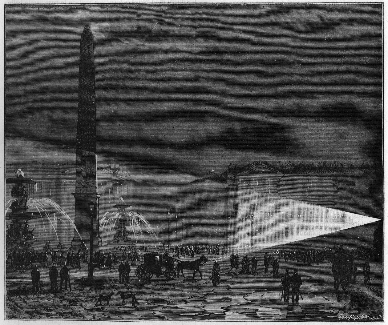 Deleuil和Leon Foucault于1844年12月在巴黎协和广场首次公开体验电力照明。科学及其在艺术和工业中的应用评论》。 作者 未知艺术家