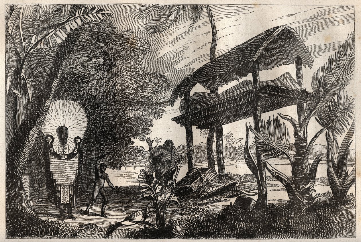 詹姆斯-库克船长（1728-1779）的第一次航行（1768-1771）：大溪地的墓葬建筑菲亚托卡（fia toka）--插图摘自 "18世纪伟大的航海家" 作者 未知艺术家