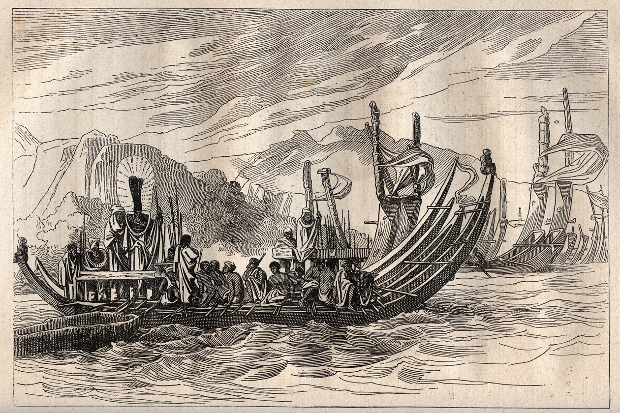 詹姆斯-库克船长（1728-1779）的第一次航行（1768-1771）：大溪地舰队聚集在奥帕里--插图取自 "18世纪伟大的航海家" 作者 未知艺术家