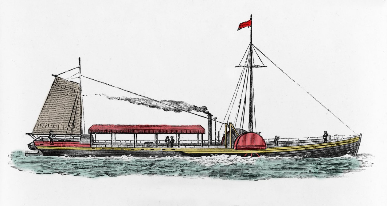 美国工程师罗伯特·富尔顿 (Robert Fulton，1765-1815 年) 在美国哈德逊河上第一次航行“克莱蒙”号汽船 作者 未知艺术家