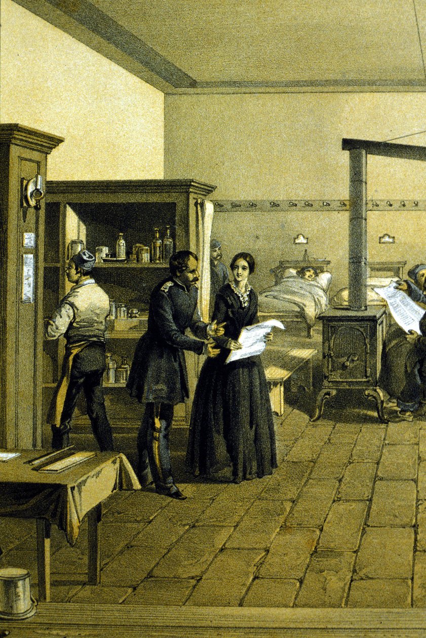 Florence Nightingale (1820 - 1910) in a hospital in Scutari in Turkey circa 1855 - Detail of CHD3641 作者 未知艺术家