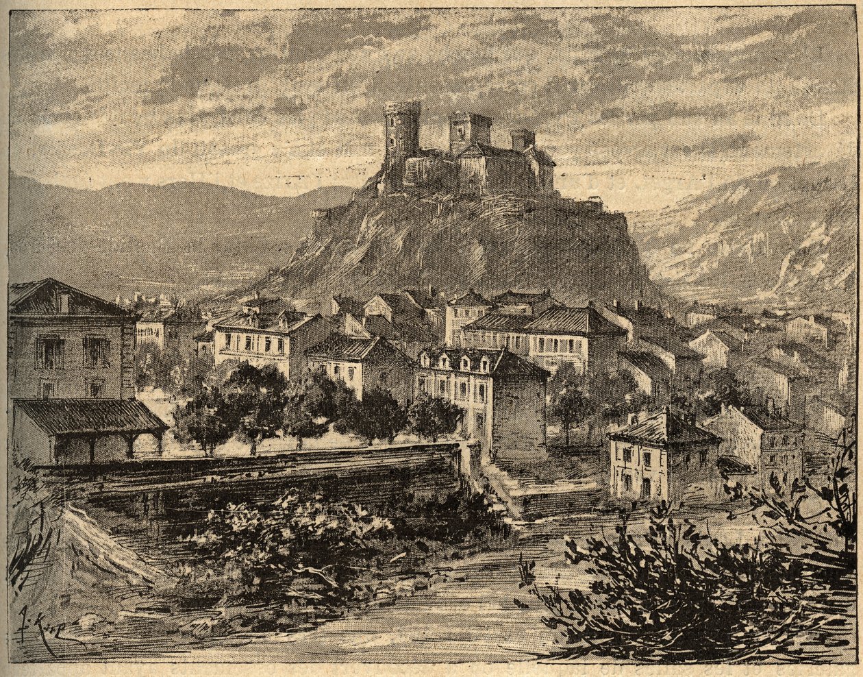 Foix - Ariege - Occitanie - "PATRIE "中的雕刻 - LUCIEN HUARD的DESCRIPTION PECTUREQUIREQUE DE LA FRANCE EN 6 VOLUES - 19世纪末 作者 未知艺术家