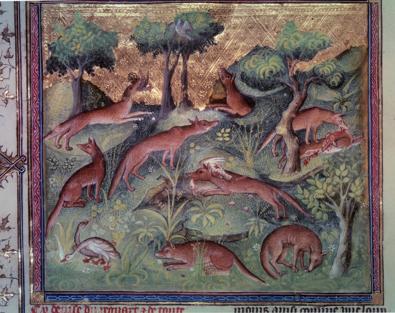 狐狸狩猎家禽。 加斯顿·福比斯（Gaston Phoebus，1331-1391）手稿“Le livre de la chasse”（第 34v 对开本）的缩影 作者 未知艺术家