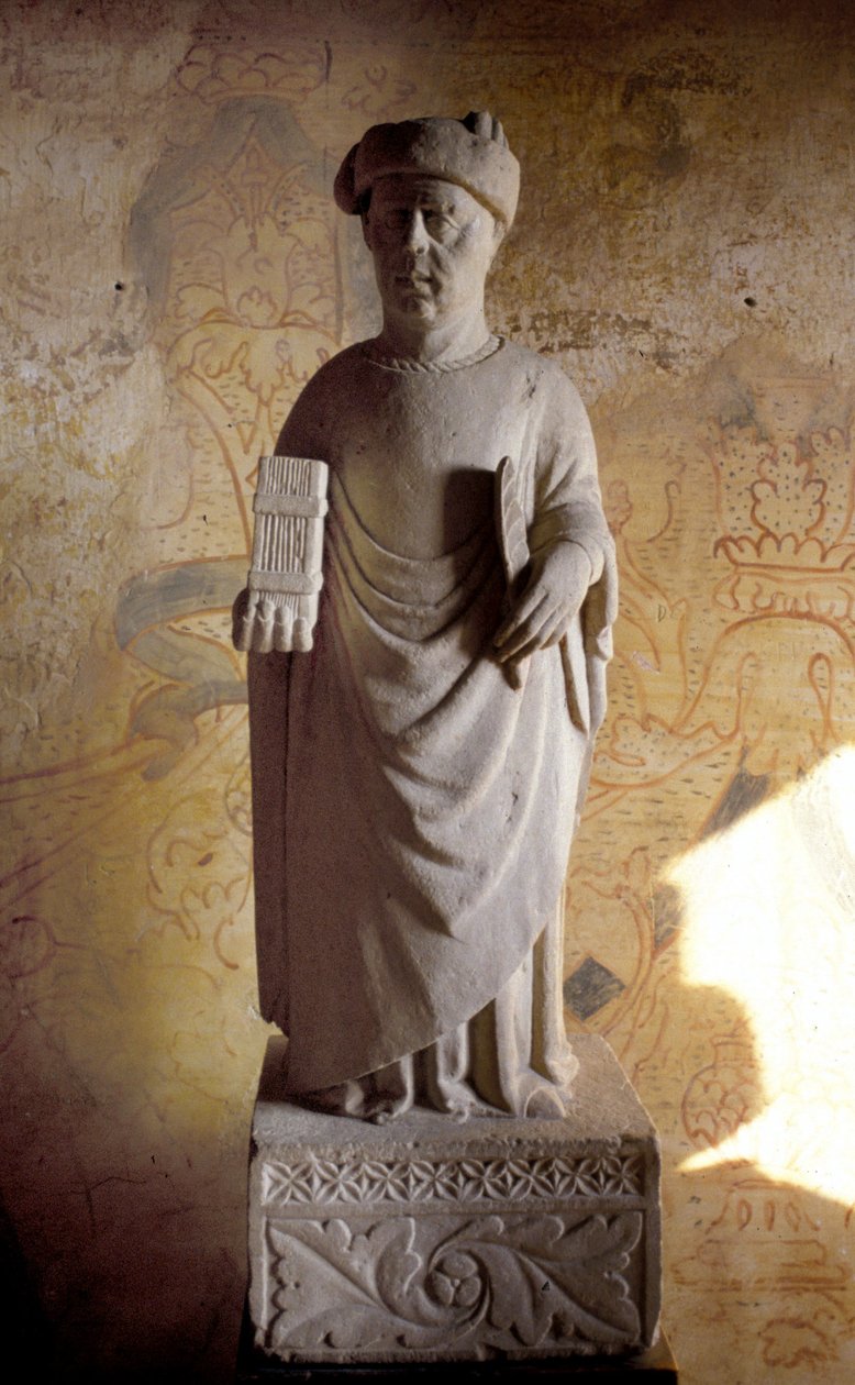 Francesco Petrarca (1304 - 1374) (Petrarch)，意大利诗人。 14 世纪的雕像。 帕多瓦附近阿尔夸的彼特拉克住宅。 作者 未知艺术家