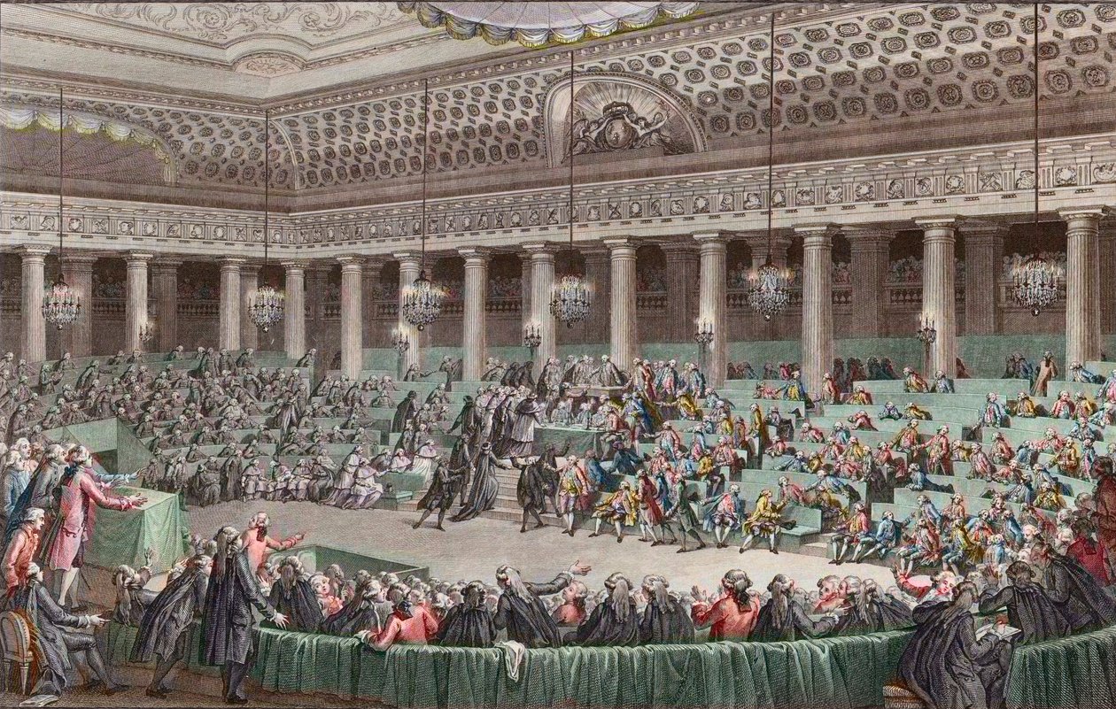 法国革命--国民议会放弃所有特权，1789年8月4日，赫尔曼雕刻 - Assemblee - Nationale Abandonment de tous - les privileges, a Versailles, Seance de la - Nuit du 4 au 5 août 1789 作者 未知艺术家
