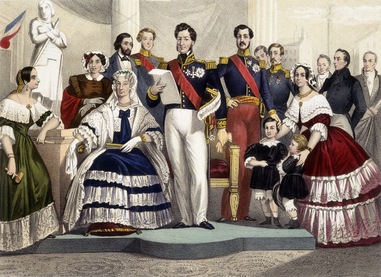 From 1830 to 1848. Princess Marie, Marie Amélie, Louis Philippe 1st, the Count of Paris, The Duke of Chartres and Princess Hélène. Engraving of the 19th century. 作者 未知艺术家