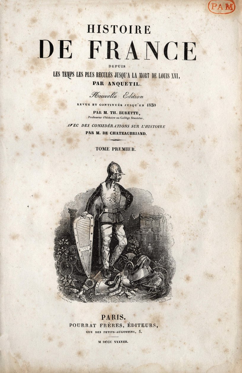 安凯尔的《法国史》的封面。1838. 作者 未知艺术家