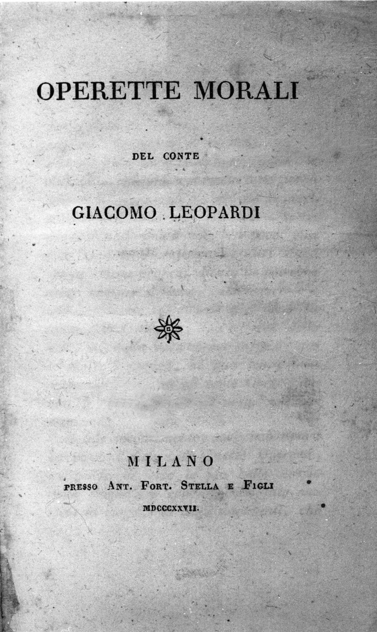 意大利诗人贾科莫·莱奥帕尔迪 (Giacomo Leopardi) (1798 - 1837) 1827 年的《小道德作品》Frontispice 作者 未知艺术家