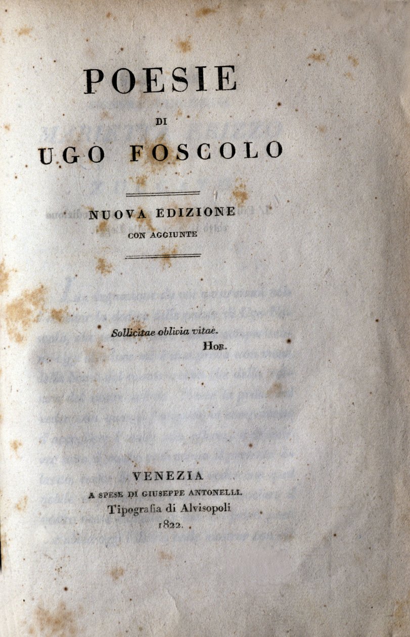 意大利诗人兼剧作家乌戈·福斯科洛（Ugo Foscolo，1778-1827）1822 年的《诗》前沿 作者 未知艺术家