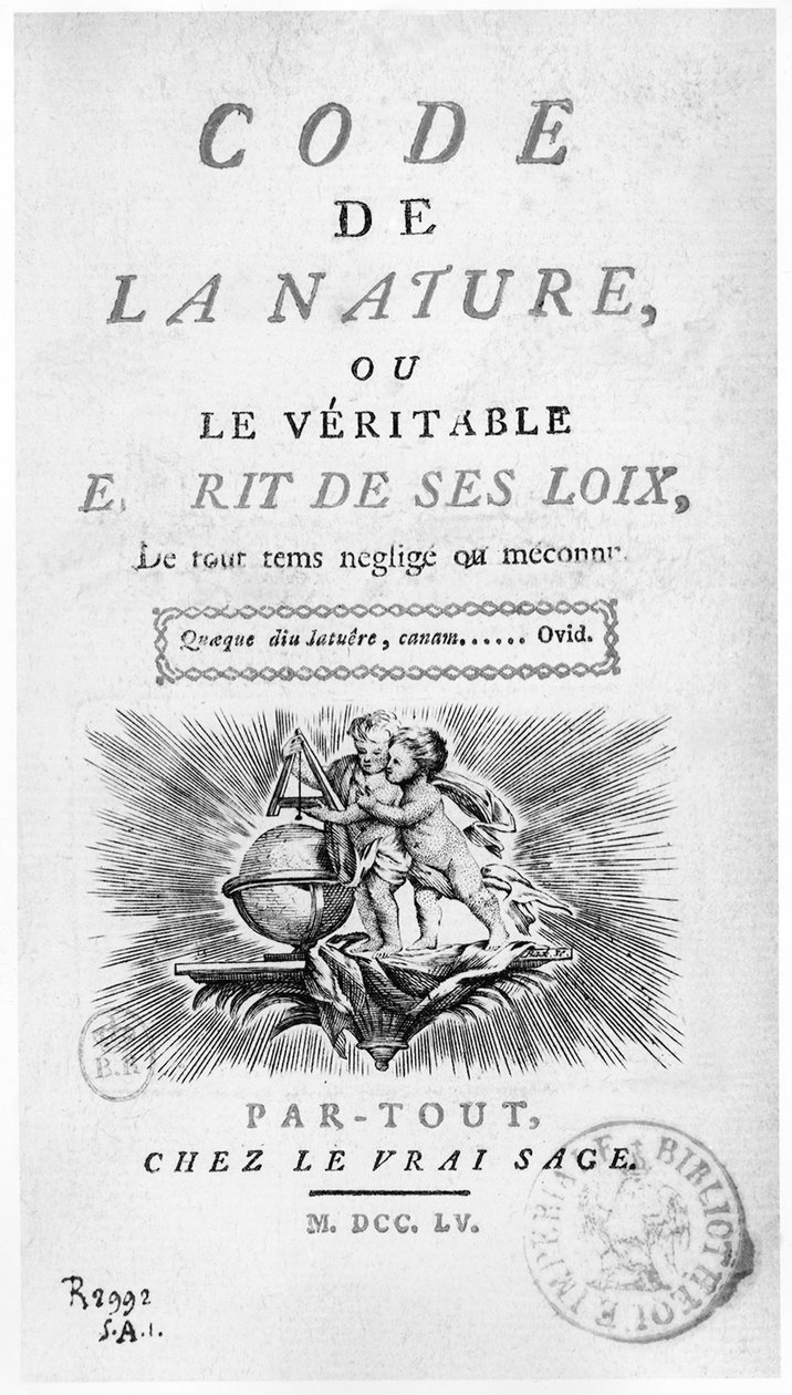 Frontispice of the “Code la Nature””: angels with a globe - engraving 作者 未知艺术家