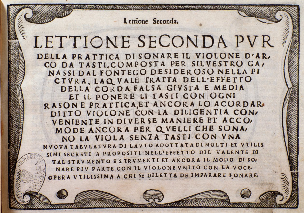 Silvestro Ganassi dal Fontego的《Lettione Seconda》封面插图 作者 未知艺术家