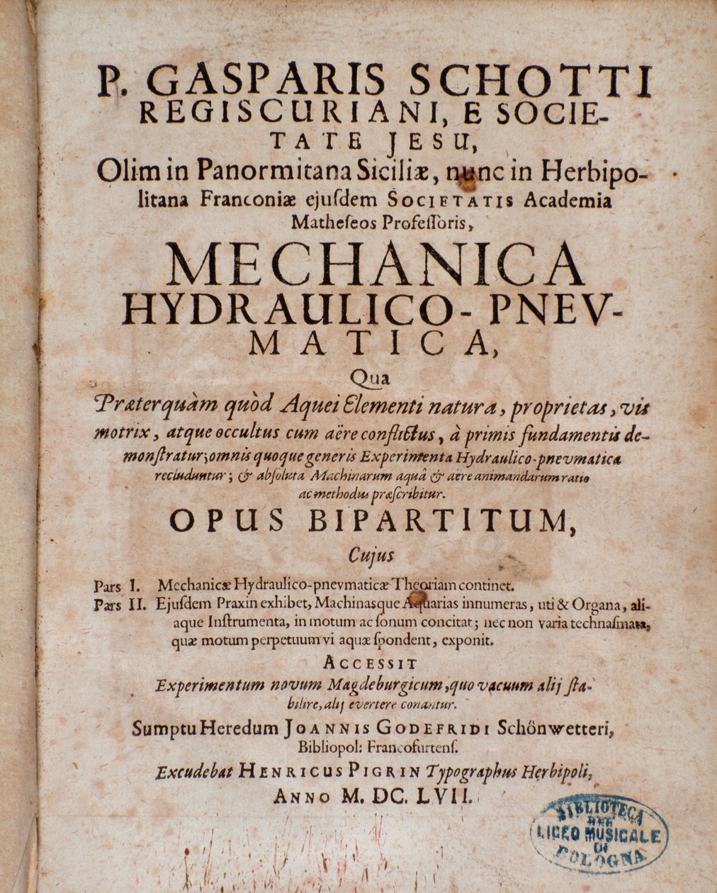 加斯帕·肖特 (Gaspar Schott) 的 Mechanica Hydraulico Pneumatica 卷首 作者 未知艺术家