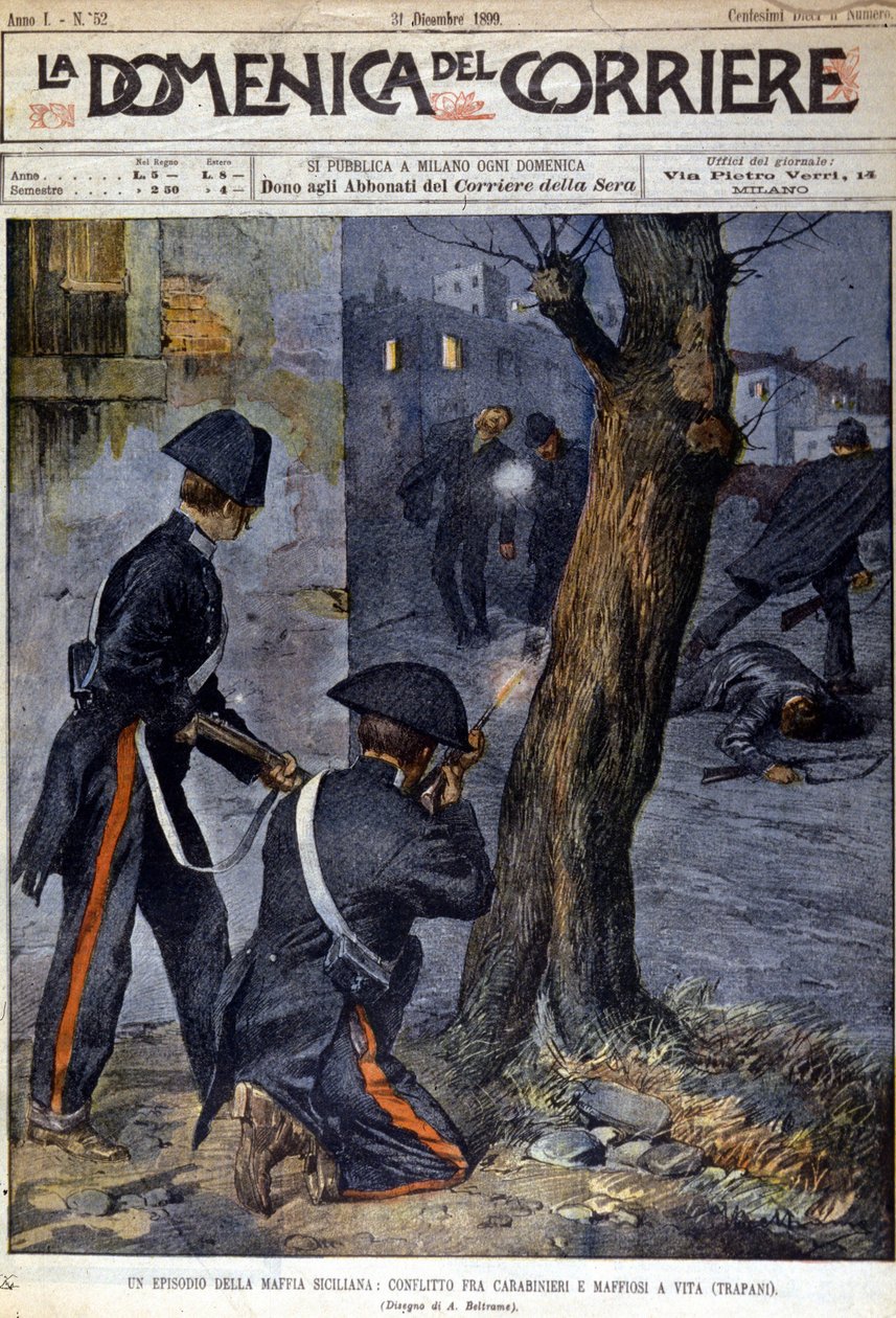 1899 年在西西里岛特拉帕尼地区的步枪手和黑手党之间的射击 作者 未知艺术家