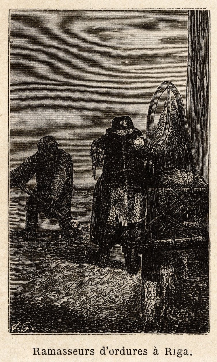 Garbage pickers in Riga. Drawing by Henriet, to illustrate his trip to the Russian Baltic provinces in 1851-54. Engraving in “” Le tour du monde””, edited by Edouard Charton 作者 未知艺术家