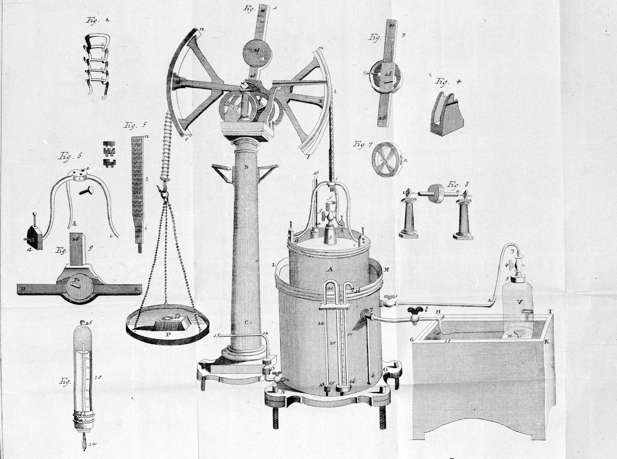 Lavoisier 的 Gazometer - 在 Lavoisier 的物理和化学小册子中 作者 未知艺术家
