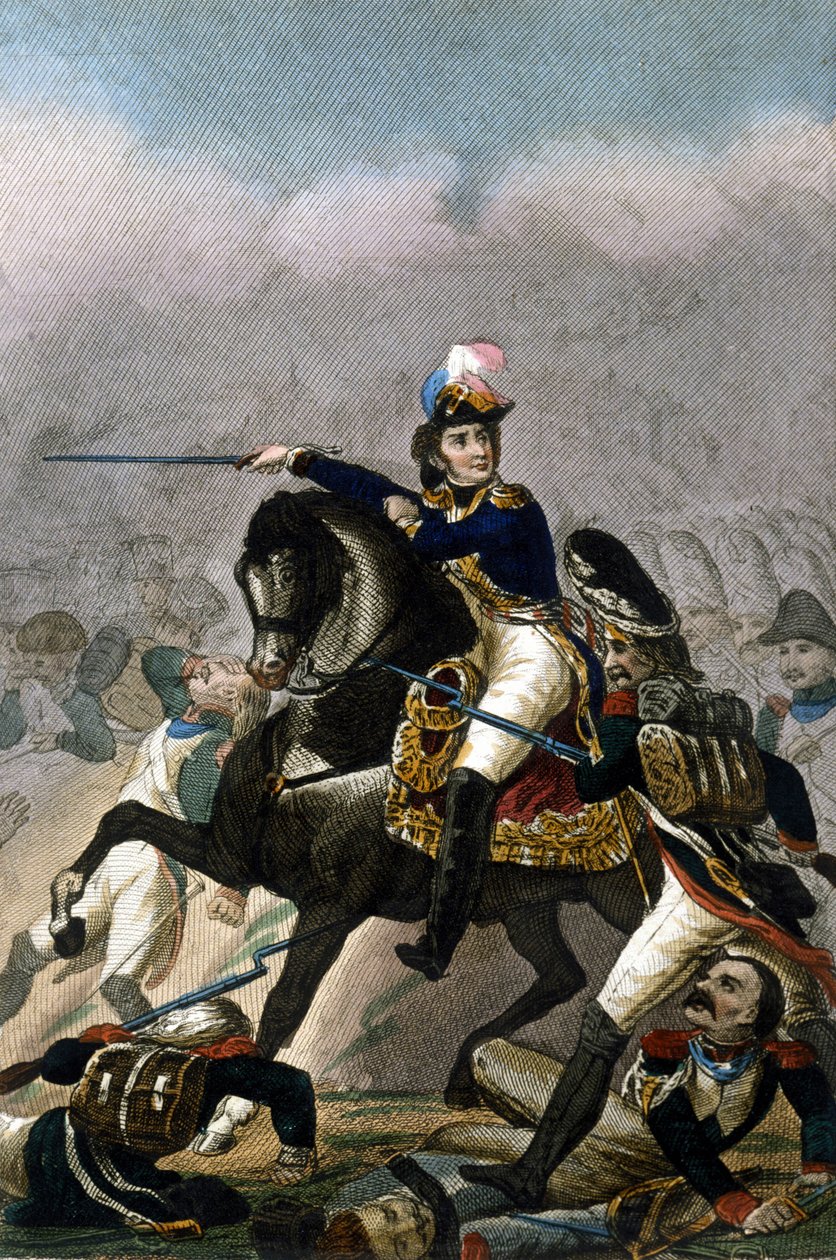 埃斯林战役（1809 年 5 月 21 日至 22 日）中的蒙特贝罗公爵让·兰内将军 (1769-1809) 雕刻 19 世纪。 . 米兰 作者 未知艺术家