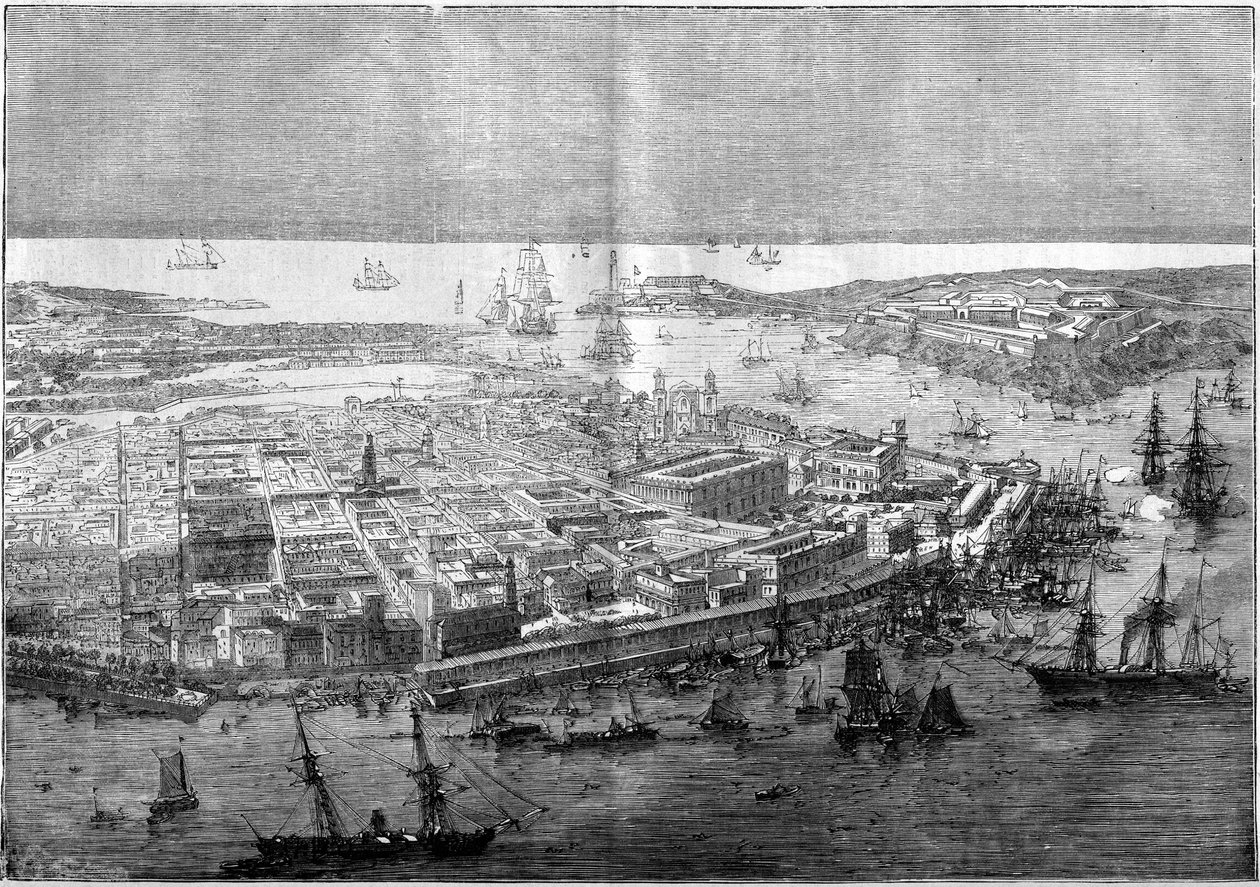1862年哈瓦那的概况--由海军少将尤里安-德拉格拉维耶指挥的法国师的设备。 作者 未知艺术家