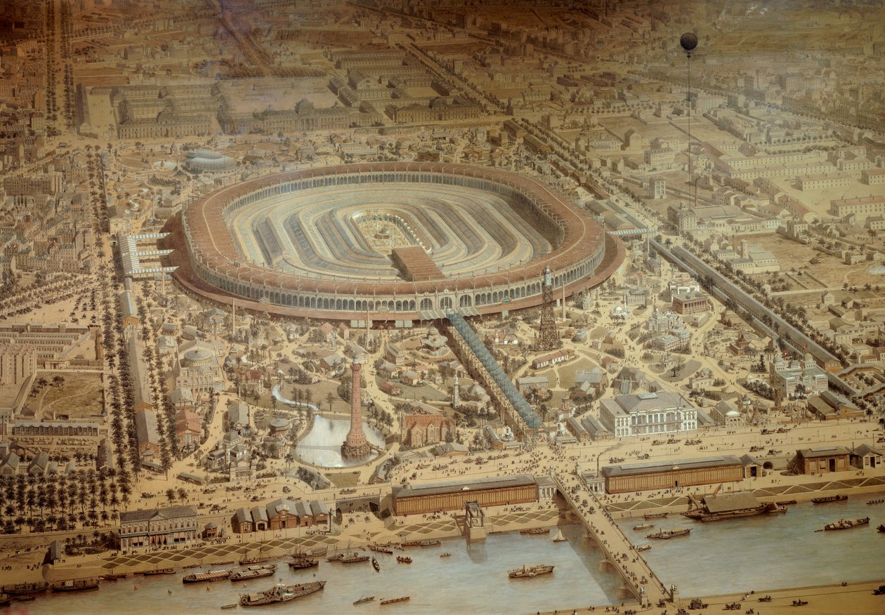 1867年巴黎世界博览会的概貌。在Champ de Mars军事学校的中心。雕刻 巴黎，卡纳瓦莱博物馆 作者 未知艺术家
