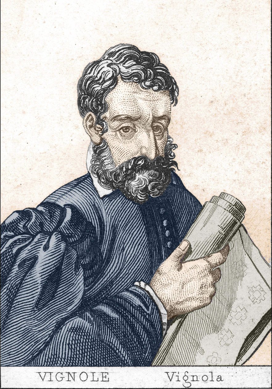 贾科莫-巴罗齐（Giacomo Barozzi），名叫维尼奥拉（il Vignola），法语名叫Le Vignole，拿着一份计划。 作者 未知艺术家