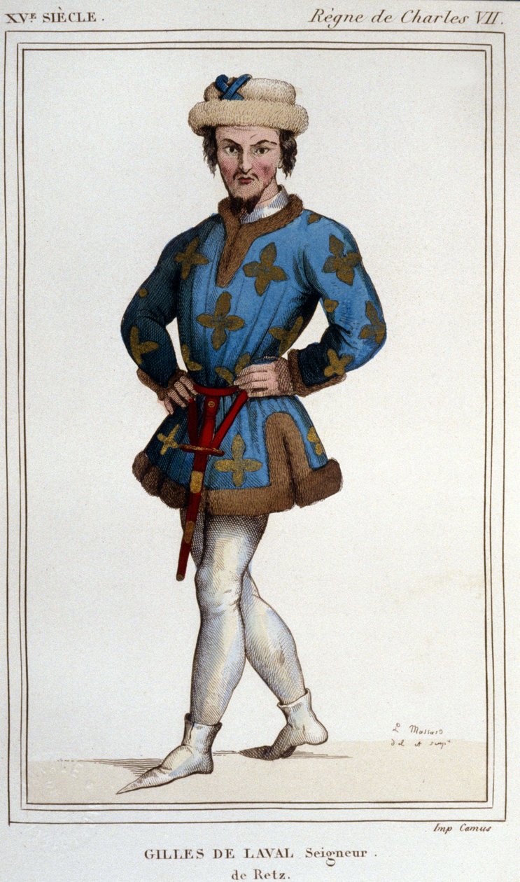 Gilles de Rais（Retz 或 Rays）（1404-1440），圣女贞德的武器伴侣。 19 世纪雕刻“历史悠久的法国” 作者 未知艺术家