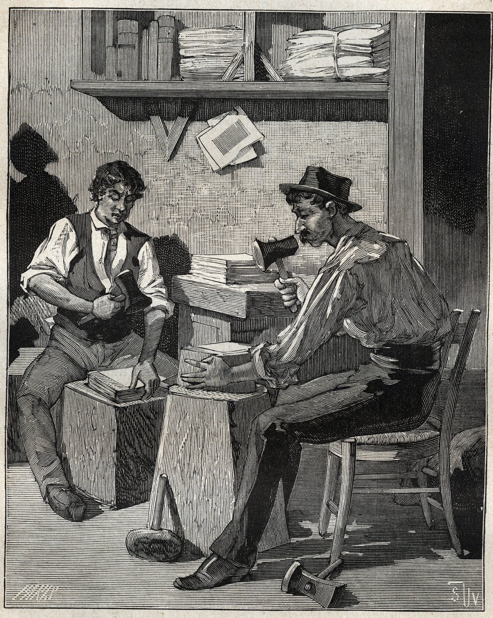 黄金打手。雕刻于1885年的 "Les arts et metiers illustrstres"，作者是Adolphe BITARD。 作者 未知艺术家