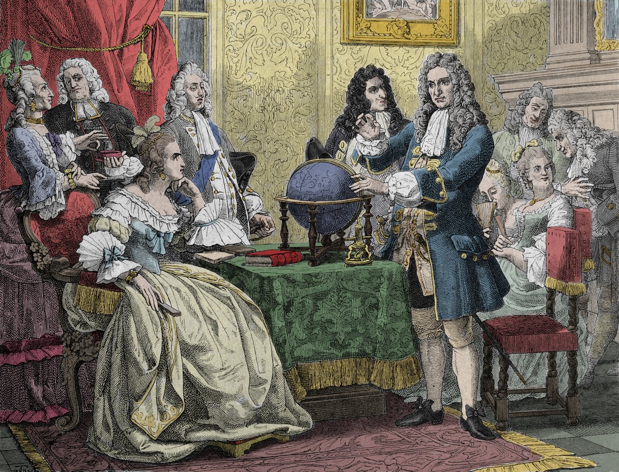 Gottfried Wilhelm Leibniz (1646-1716) 拜访普鲁士王后 Sophie Charlotte (Sophie-Charlotte of Hannover) 作者 未知艺术家