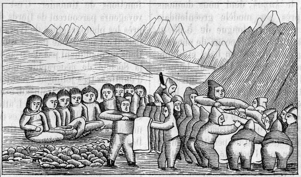 在巴黎地理学会的格陵兰岛展览。爱斯基摩人绘制的坟墓图的Fac simile（面部模拟）。雕刻在1889年2月16日的 "La Nature: revue des sciences et de leurs applications aux arts et a l