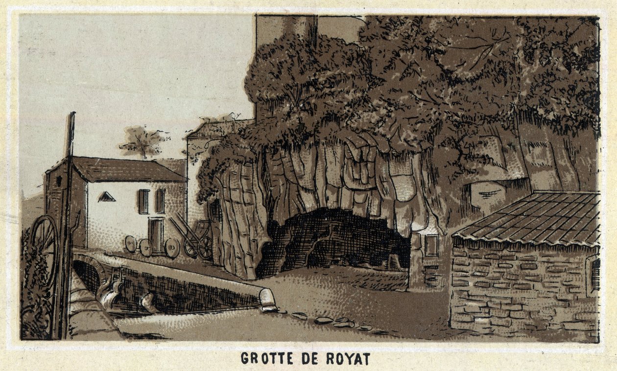 Grotte de Royat (Puy-de-Dome and the Auvergne region)。19世纪末的彩色石版画。 作者 未知艺术家